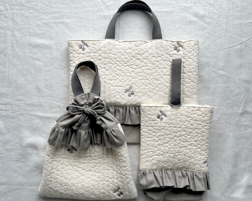 ヌビキルト　♡刺繍チェリー/ベージュ♡　入園入学3点セット　ハンドメイド　イブル Amazon | MYmama ヌビ刺繍 キルティング生地 7mm溝 綿100% 広幅