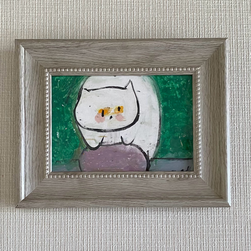 絵画。原画【白猫がいたずらにボールの上に立っている】