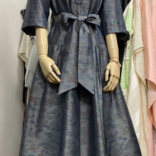 NO:311）プロの仕立て)着物リメイク&大島紬襟付きワンピース  