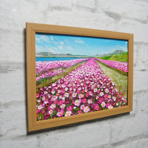 油絵 油彩 油彩画 絵 絵画 【コスモスの丘】 油絵 油彩 油彩画 絵 絵画 【水巻町コスモス園】 絵画 HR 通販
