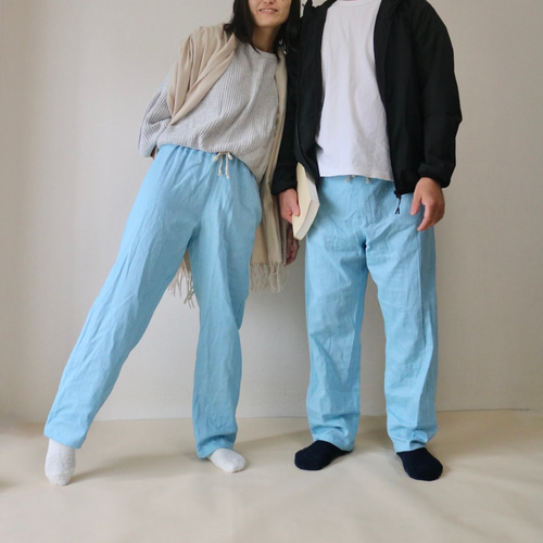 ワンマイルウェア デニム風 ダブルガーゼ ズボン 綿100％ パンツ