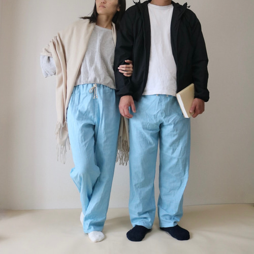 ワンマイルウェア デニム風 ダブルガーゼ ズボン 綿100％ パンツ