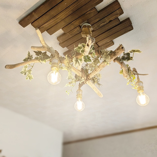 限定1台！ 根流木のペンダントライト3灯 NAMI LED電球セット