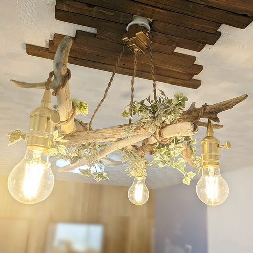 限定1台！ 根流木のペンダントライト3灯 NAMI LED電球セット