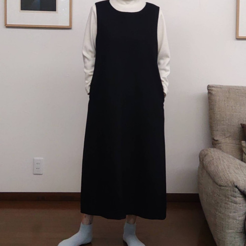 marka　ウール地ベトジャン　黒サイズ１　モノトーン サイズ別 裏地付き 圧縮ウールニットのAラインジャンパースカート 黒