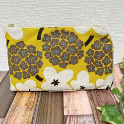 L字ファスナー型ポーチ 北欧 花柄 ブルー 通帳ケース お薬手帳入れ