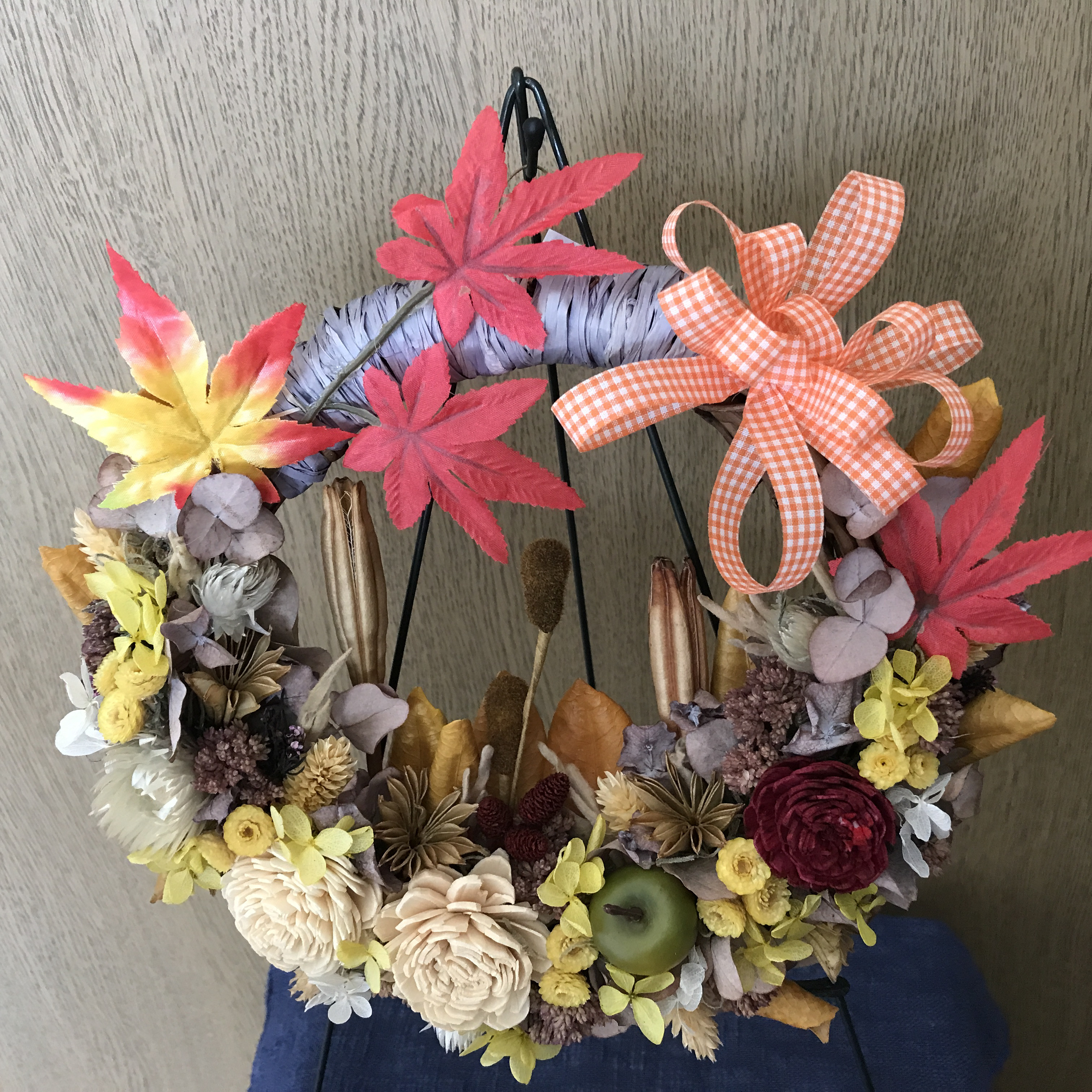 《新作》紅葉と吾亦紅の秋色リース（1点限定＊特別価格＊値下げしました）