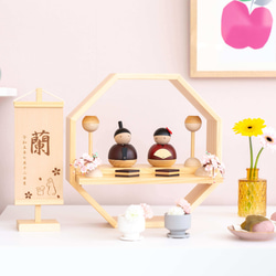 ことの木製ひな人形｜親王飾り八角B(0303)｜コンパクトな木製