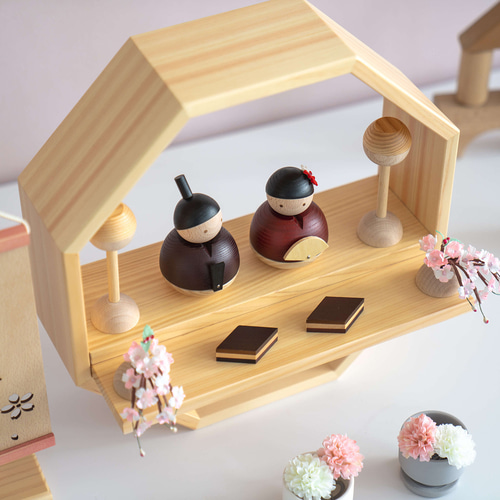【新品/正規品】lemi toys木製雛人形　コンパクト　おひなさま ことの木製ひな人形｜親王飾り八角W(0303-1)｜コンパクトな木製