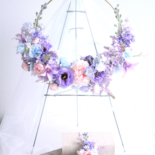 ラベンダーカラーのフープブーケ アーティフィシャルフラワー 結婚式  