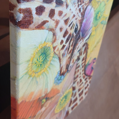 【予約中！】 油絵 原画 18307261 通販 ROKO 絵画 【動物と花（キリン）】 絵画+タペストリー