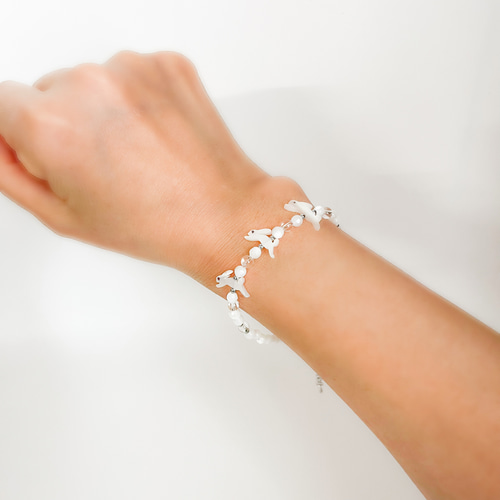 ホワイト⭐︎天然石 うさぎ 羊 ぞう マザーオブパール ブレスレット