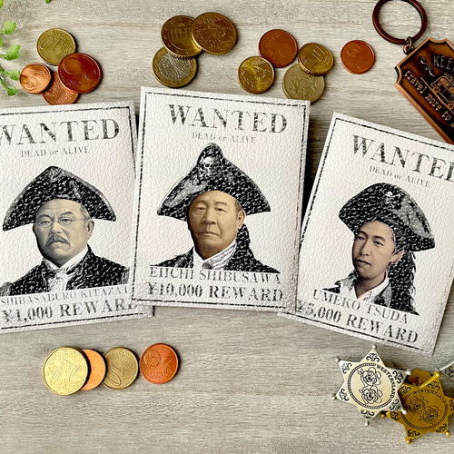 色紙、玉？、ほおずき、市、 ☆新紙幣専用】おもしろ ポチ袋 海賊手配書風デザイン 3枚セット ぽち