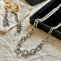 セット ミックスチェーンネックレス ワンタッチフープピアス