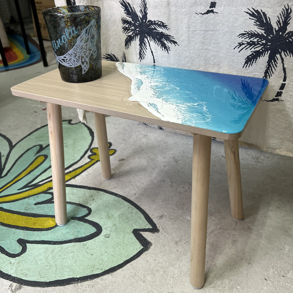 サイドテーブル ミニテーブル ブルー 海 波 高さ30㎝幅37㎝奥行20