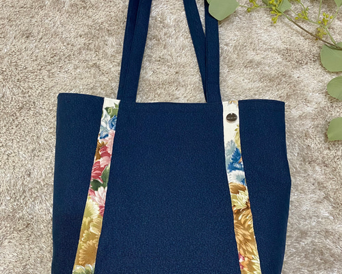 ⭐︎青色花柄リメイク着物　バック付き⭐︎ 66aa118d41ab24aaecd74bf1679dcb