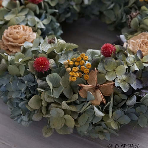 【希望者のみラッピング無料】 秋色紫陽花のリース（大）28cm（ドライ） リース AJU PLANTS フラワー・リース