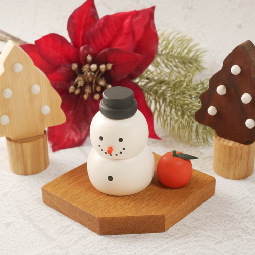 鏡もちにもなる☆冬のもっちりスノーマン ／木製／雪だるま