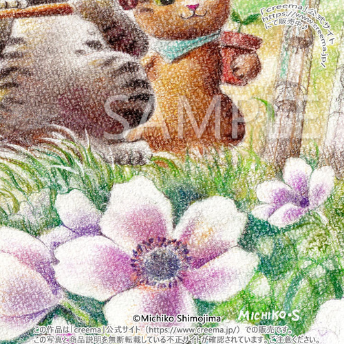 絵画。原画☆キャンバスF6【黒猫はプレゼントを持って花が咲く日