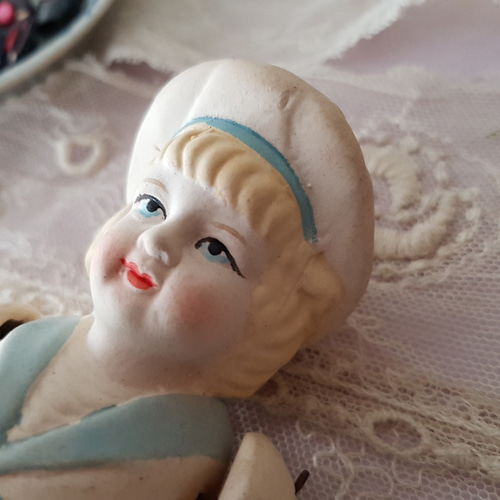 ドイツ 1910-1920年 水色セーラー服のビスクドール その他人形 Mon