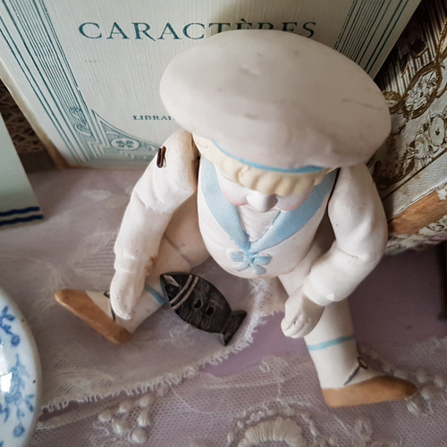 ドイツ 1910-1920年 水色セーラー服のビスクドール その他人形 Mon