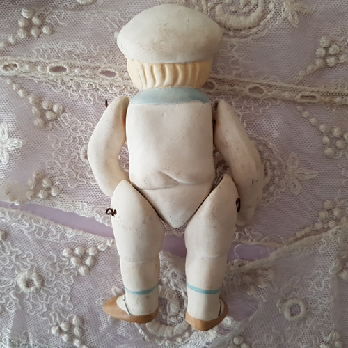 ドイツ 1910-1920年 水色セーラー服のビスクドール その他人形 Mon