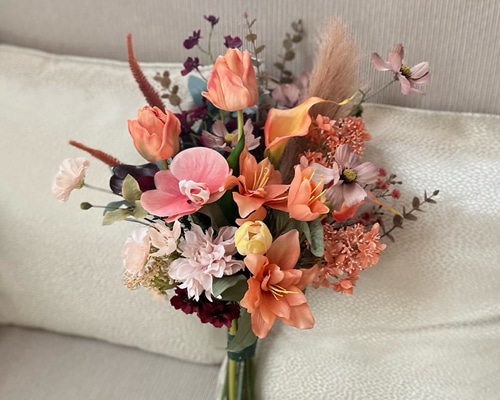 テラコッタ×ボルドー ウェディングブーケ アーティフィシャルフラワー
