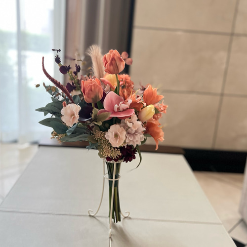 テラコッタ×ボルドー ウェディングブーケ アーティフィシャルフラワー