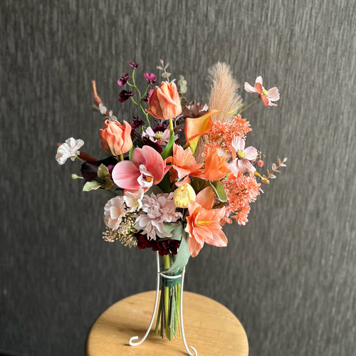 テラコッタ×ボルドー ウェディングブーケ アーティフィシャルフラワー