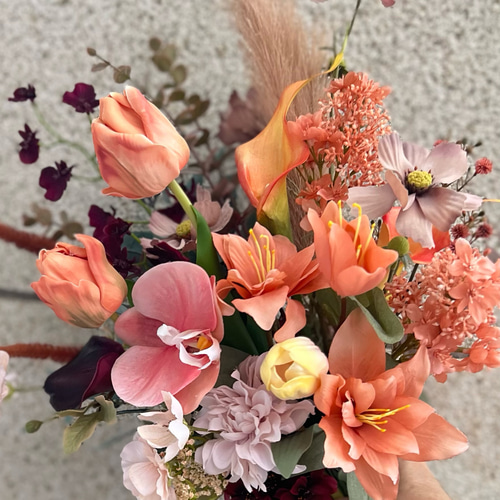 テラコッタ×ボルドー ウェディングブーケ アーティフィシャルフラワー