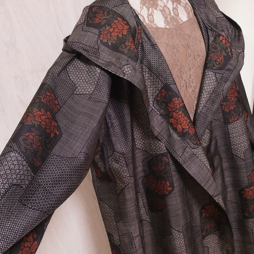 大島紬のビッグフードコート 着物リメイク コート ブルーベリー 通販