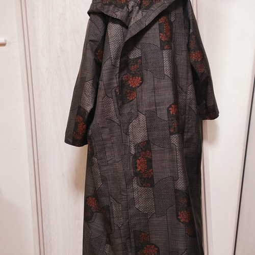 大島紬のビッグフードコート 着物リメイク コート ブルーベリー 通販