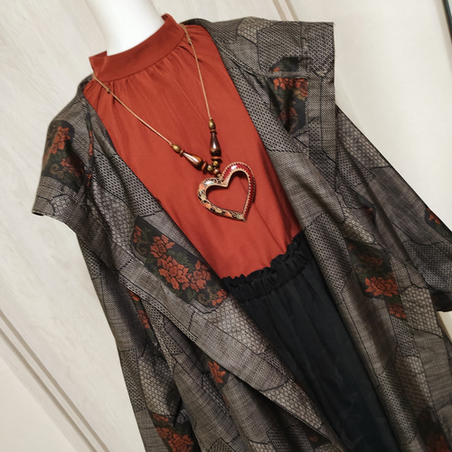 大島紬のビッグフードコート 着物リメイク コート ブルーベリー 通販