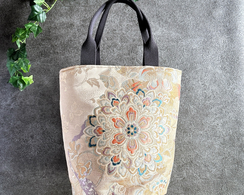 帯からリメイクバッグ(華紋) バケツ型トート 丸底バッグ トートバッグ