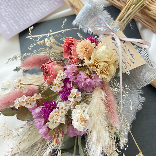 ピンクバラ♡パンパスグラス ドライフラワースワッグ 25cm ミニブーケ