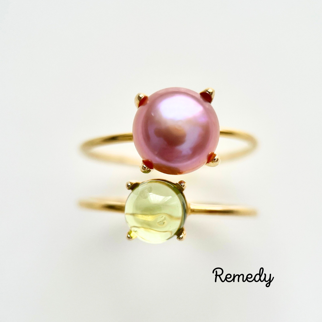 【ペルラ・ヴィオラ】淡水真珠とペリドットのビオラリングセット Silver925/18KGP ６月・8月誕生石