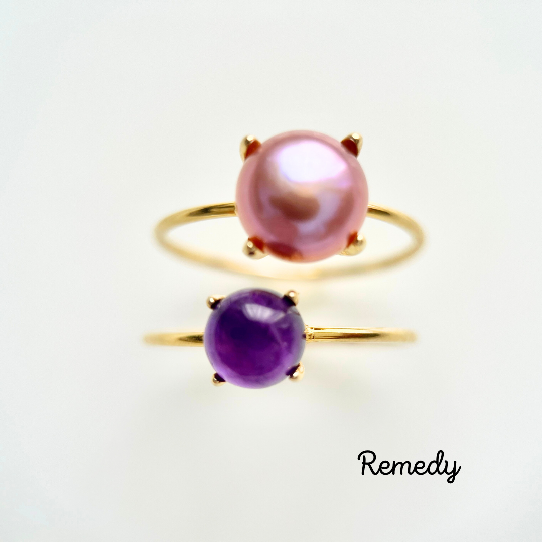 【ペルラ・ヴィオラ】淡水真珠とアメジストのリングセット Silver925/18KGP ６月・２月誕生石