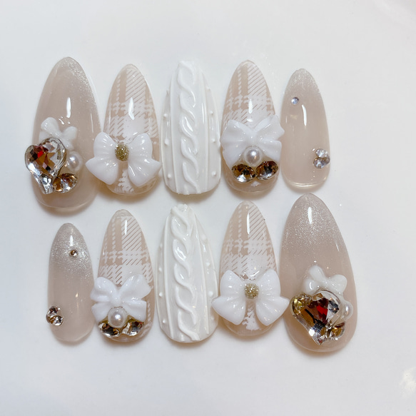 サイズオーダー ネイルチップ チェック ニット マグフレ 大人ネイル  