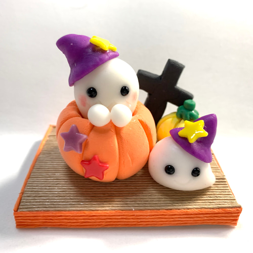 好評 ☆ハロウィンのかぼちゃinおばけちゃん 樹脂粘土 (受注生産) 人形