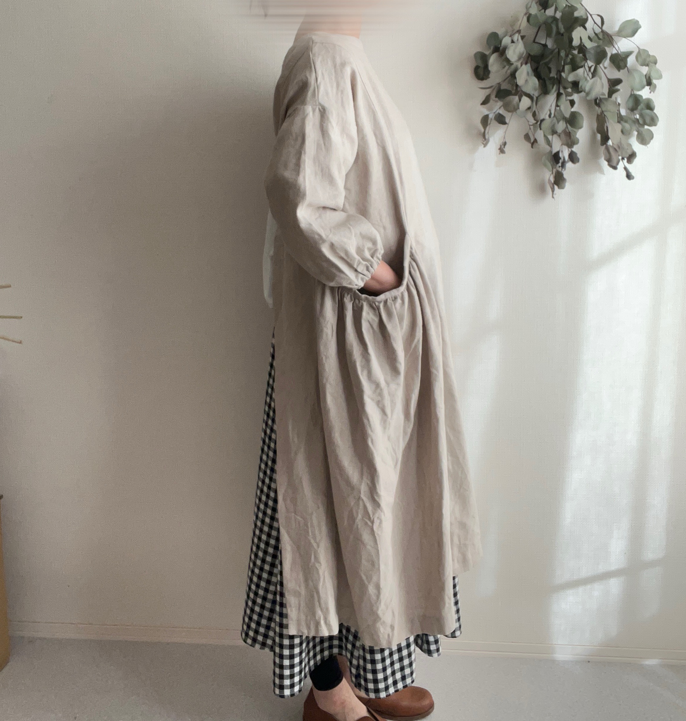 【送料無料】ヨーロッパリネンギャザーポケットのかっぽう着