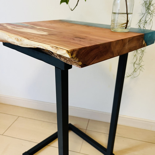 ソファテーブル レジンテーブル サイドテーブル 銘木 一位 サイド