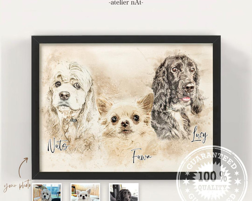 ☆オーダーメイド☆ペット似顔絵 アートポスター 水彩画風 うちの子