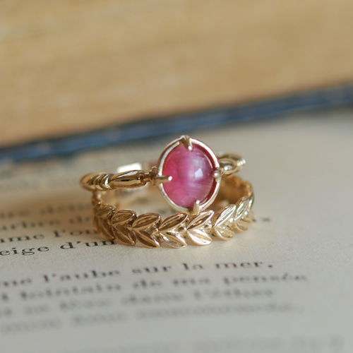 ピンクトルマリンキャッツアイ リング / K10YG【1点もの】 指輪