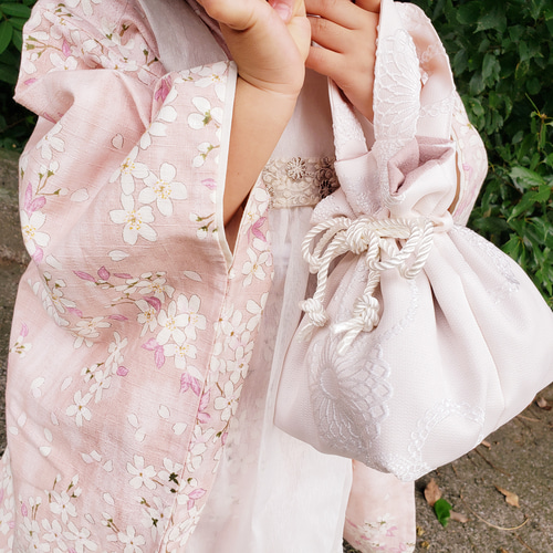 七五三 》ころんと巾着バッグ ピンク 桜 花柄刺繍 かすみそう 七五三