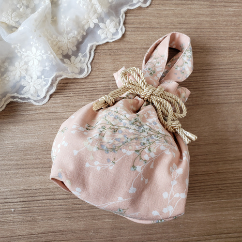 七五三 》ころんと巾着バッグ ピンク 桜 花柄刺繍 かすみそう 七五三