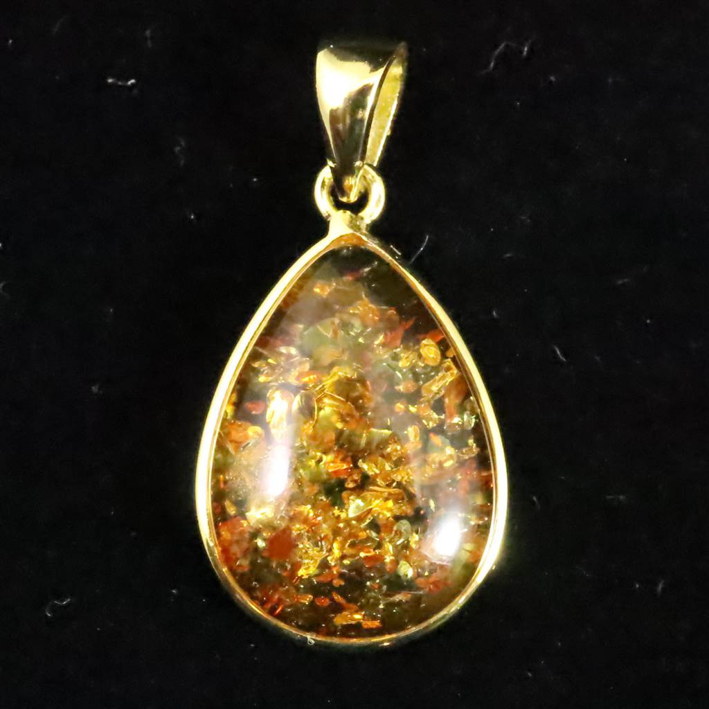 天然琥珀　バルティックアンバー 18mm ペアシェイプ ペンダント 18KGP 1.86g #81002