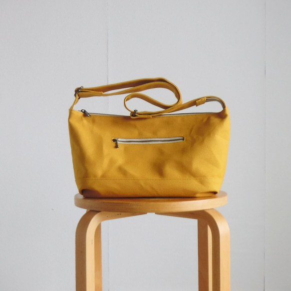「Everydayショルダー」ショルダーバッグ/斜めがけ/マスタード8号帆布【受注制作】 3枚目の画像
