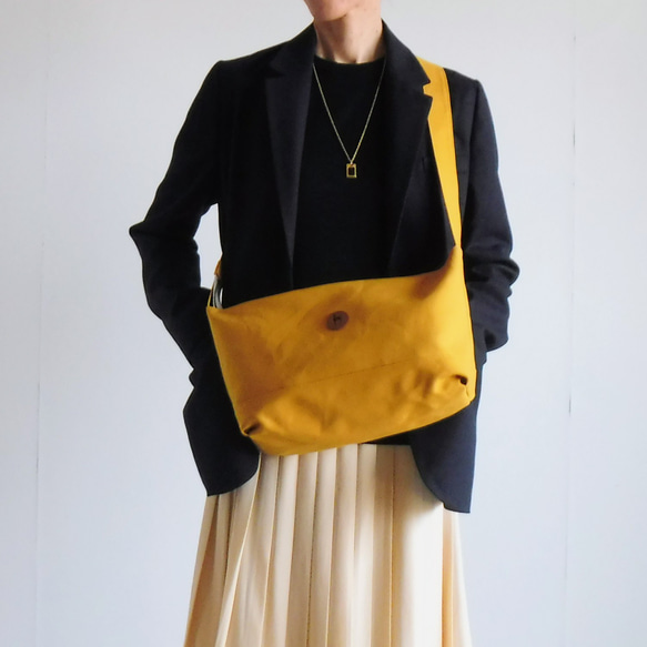 「Everydayショルダー」ショルダーバッグ/斜めがけ/マスタード8号帆布【受注制作】 17枚目の画像