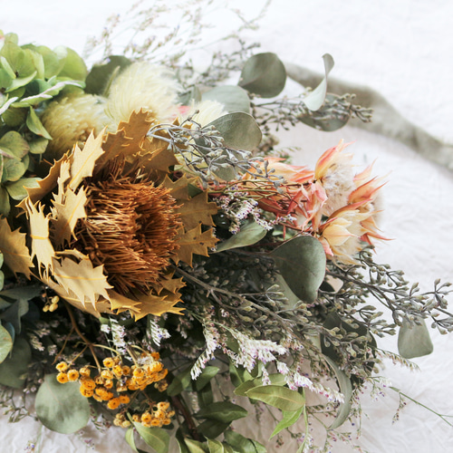 * * * 秋色スワッグ 紫陽花 ドライアンドラ ユーカリ ラッピング無料 秋色スワッグ 紫陽花 ドライアンドラ ユーカリ ラッピング無料