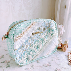 ツイードポシェット インド刺繍リボンポシェット【ミント】 ポシェット
